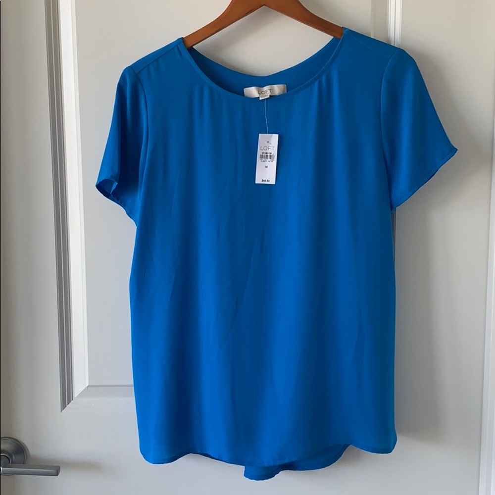 NWT LOFT Electric Blue Pleated-Back Top